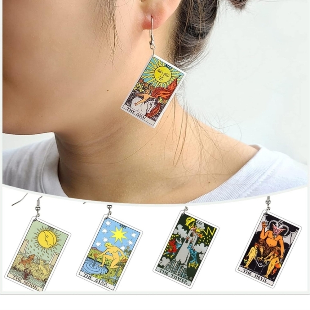 Tarot Card Earrings with Strength Design - Picture 4 of 5